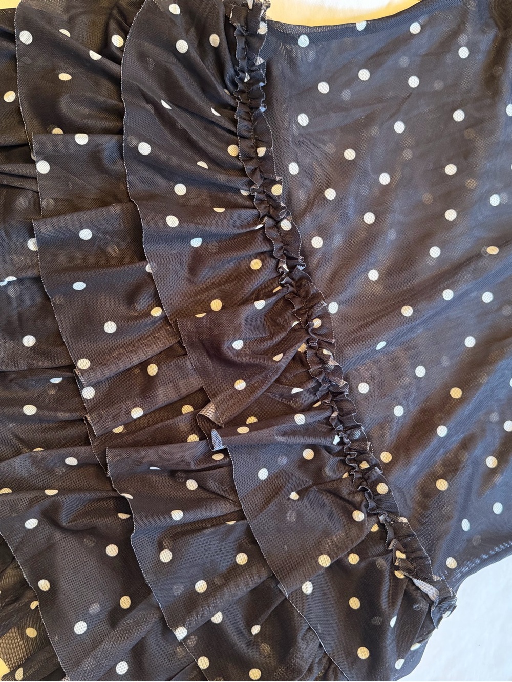 Fashion Nova Black Polka Dot Mesh Ruffled Romper - Picture 6 of 6